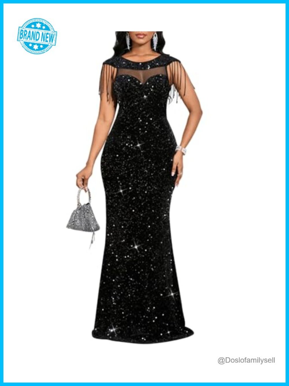 Sequin Mesh Bodycon Mermaid Maxi Formal Evening Gown Cocktail Dress